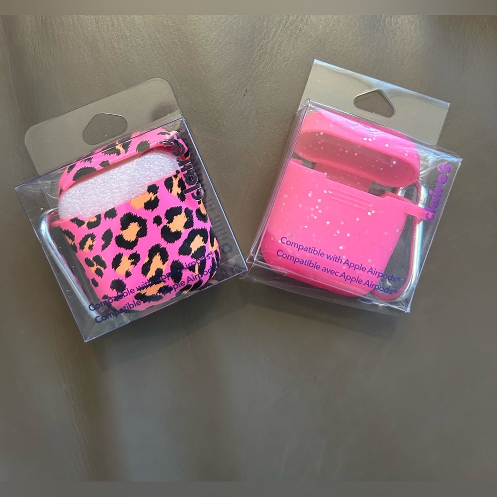 Claire's Pink Leopard and Pink Glitter AirPods Cases